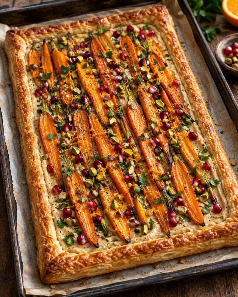 Maple carrot and white bean tart