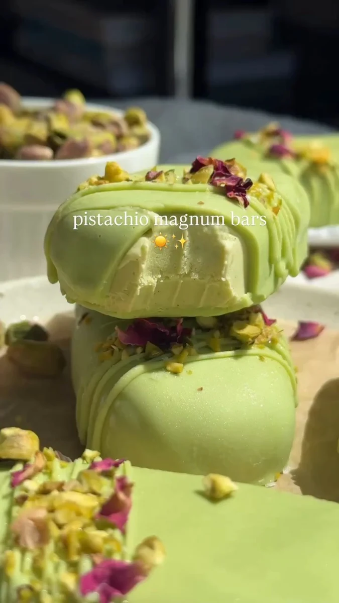 Helados de pistacho y chocolate blanco